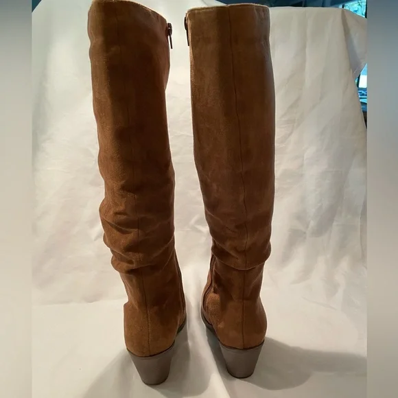 Knee High Faux Suede Chunky Heel Boots - Picture 6 of 9